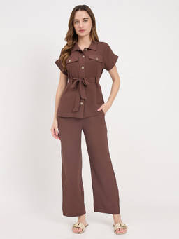 Madame - Womens Rayon Solid Brown Co-Ord Set