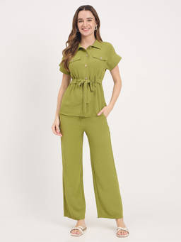 Madame - Womens Rayon Solid Olive Co-Ord Set