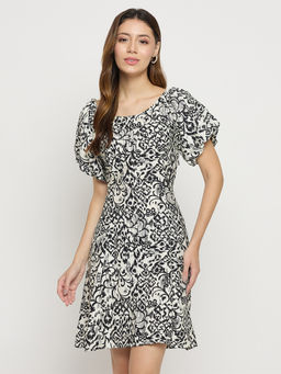 Madame - Womens Rayon Printed Black Dress