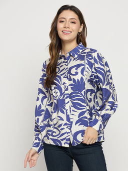 Madame - Womens Rayon Printed Blue Shirt