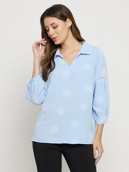 Madame - Womens Polyester Printed Blue Top