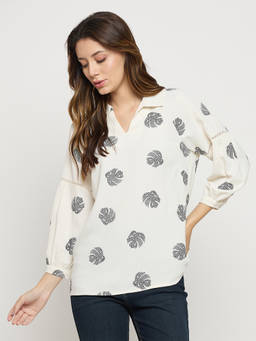 Madame - Womens Polyester Printed Off White Top