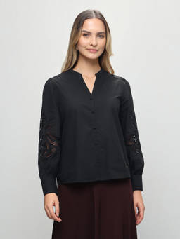 U.S. POLO ASSN. - Womens Cotton Self Design Black Top
