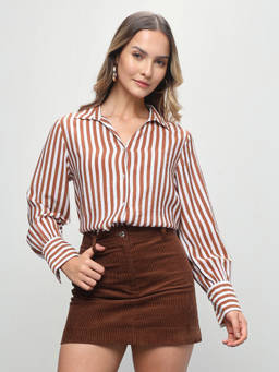 U.S. POLO ASSN. - Womens Viscose Stripes Brown Shirt