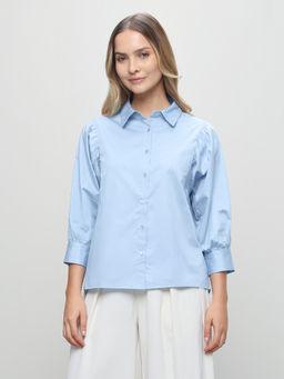 U.S. POLO ASSN. - Womens Cotton Solid Blue Shirt