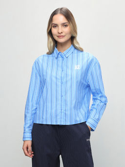 U.S. POLO ASSN. - Womens Cotton Stripes Blue Shirt