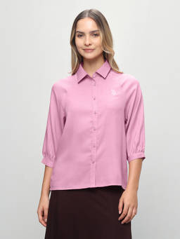 U.S. POLO ASSN. - Womens Polyester Solid Pink Shirt