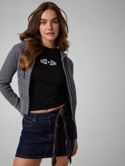 Guess - Womens Cotton Textured Grey Sweater