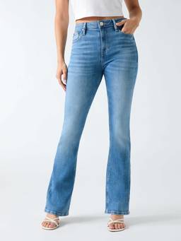 Guess - Womens Cotton Blend Solid Blue Jeans