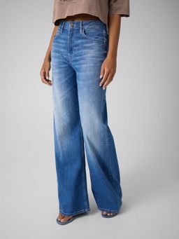 Guess - Womens Cotton Blend Solid Blue Jeans
