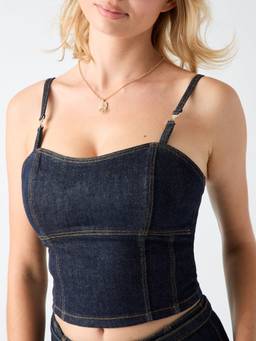 Guess - Womens Cotton Blend Solid Navy Blue Crop Top