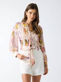 Guess - Womens Polyester Printed Pink Crop Top