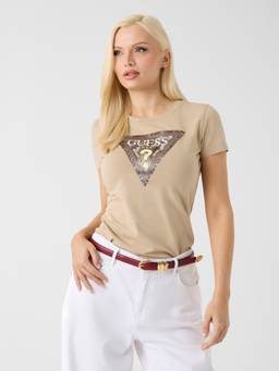 Guess - Womens Cotton Blend Graphic Beige T-Shirt