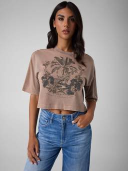 Guess - Womens Cotton Graphic Brown Crop T-Shirt