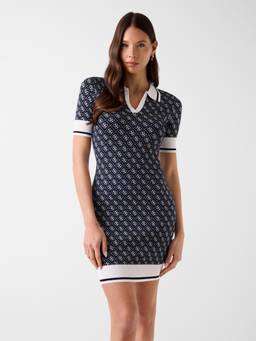 Guess - Womens Viscose Blend Printed Navy Blue Dress