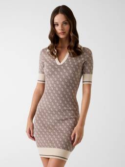 Guess - Womens Viscose Blend Printed Beige Dress