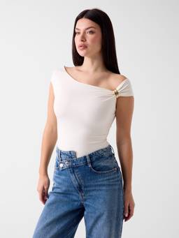 Guess - Womens Lyocell Blend Solid White Top
