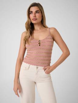Guess - Womens Viscose Blend Textured Pink Crop Top