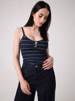 Guess - Womens Viscose Blend Solid Navy Blue Crop Top