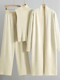 MISS MOSA BY AKANKSHA - Beige Knitted Full Sleeves Co-Ord Set