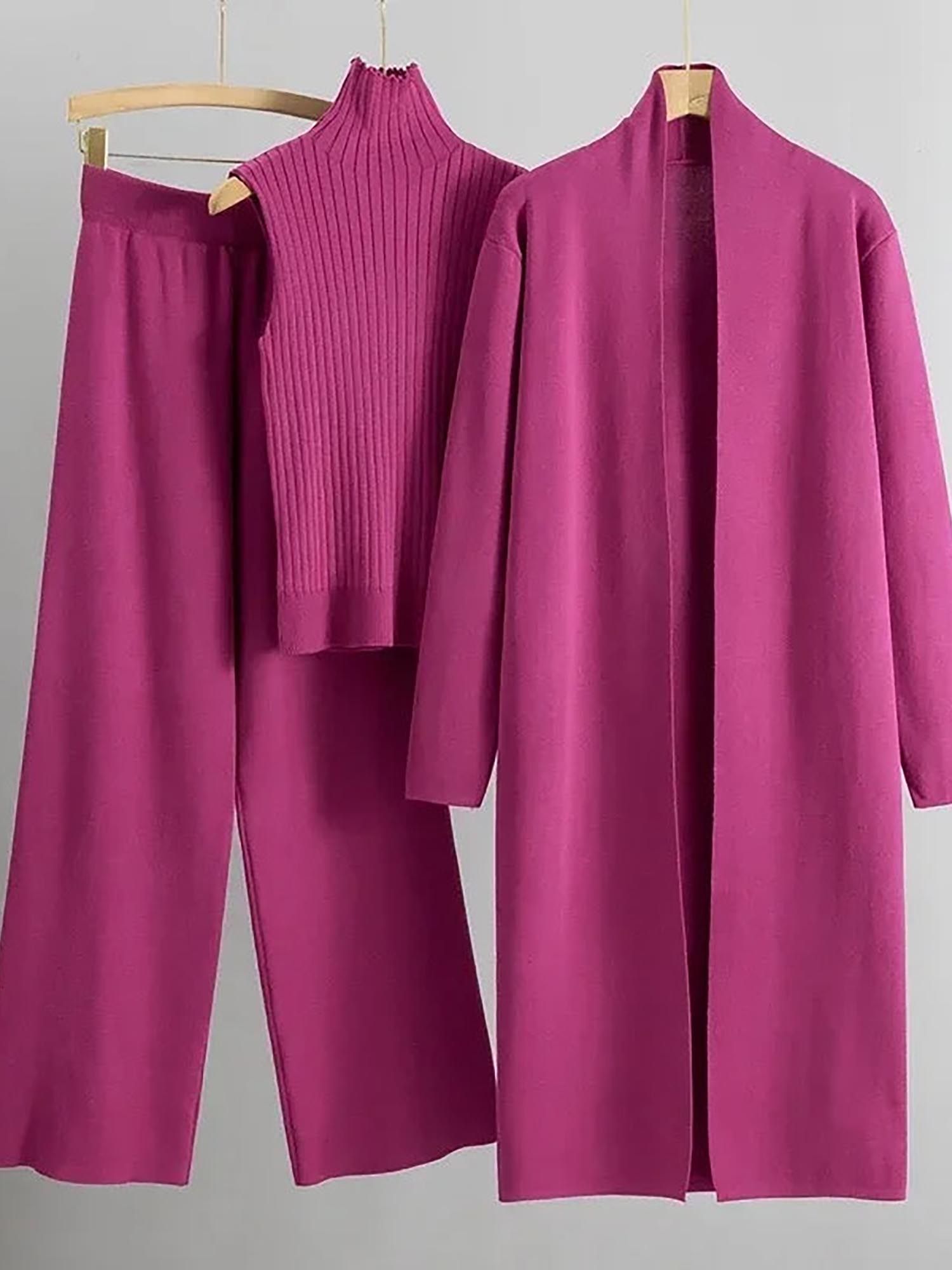 Pink Knitted Full Sleeves Co-Ord Set-image-3