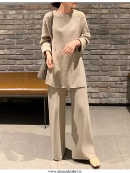 MISS MOSA BY AKANKSHA - Beige Knitted Full Sleeves Co-Ord Set