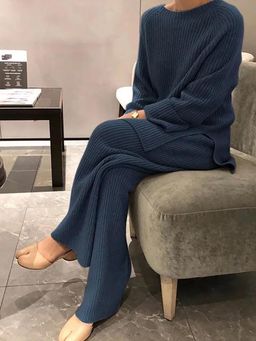 MISS MOSA BY AKANKSHA - Teal Knitted Full Sleeves Co-Ord Set