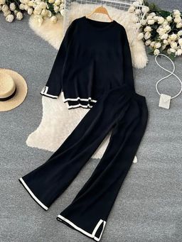 MISS MOSA BY AKANKSHA - Black Knitted Full Sleeves Co-Ord Set