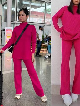 MISS MOSA BY AKANKSHA - Pink Knitted Full Sleeves Co-Ord Set