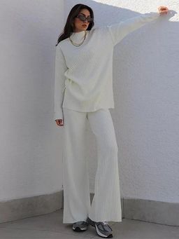 MISS MOSA BY AKANKSHA - White Knitted Full Sleeves Co-Ord Set