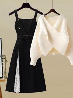 MISS MOSA BY AKANKSHA - Off White Wool Blend Full Sleeves Dress with Sweater