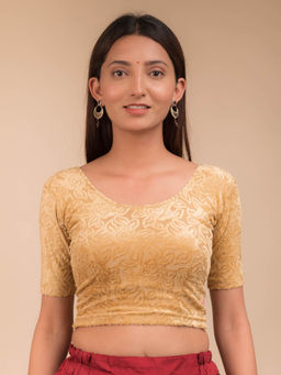 BINDIGASM'S ADVI - Gulshan Velvet Rose Organza Bow Stretchable Slip On Blouse