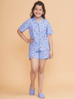 PICCOLO - Printed Shirt and Shorts with Slipper- Blue (Set of 3)