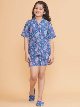PICCOLO - Printed Shirt and Shorts with Slipper- Blue (Set of 3)