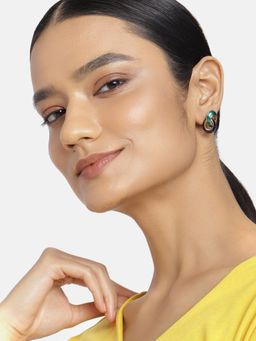 Estele - Gold Plated Circular Inter Twined Stud Earrings with Enamel for Women