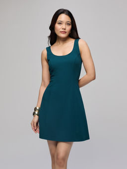 Twenty Dresses by Nykaa Fashion - Teal Knitted Scoop Neck Fit & Flare Mini Dress