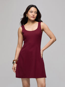 Twenty Dresses by Nykaa Fashion - Red Knitted Scoop Neck Fit and Flare Mini Dress