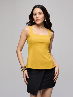Twenty Dresses by Nykaa Fashion - Mustard Square Neck Sleeveless Fitted Top