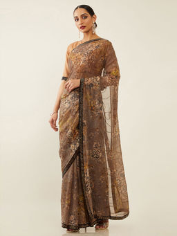 Soch - Embroidered Georgette Saree with Unstitched Blouse