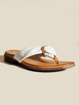 Peach Flores - Women White Leather Wrap Flats