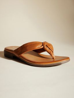 Peach Flores - Women Tan Leather Wrap Flats