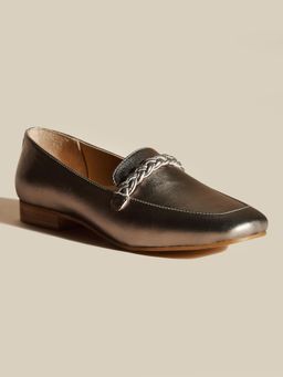 Peach Flores - Women Sliver Leather Loafers