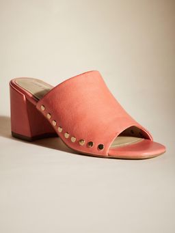 Peach Flores - Women Pink Leather Studded Heels
