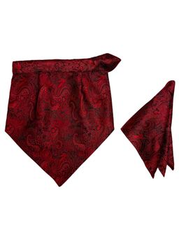 The Tie Hub - Burgundy Microfiber Printed Design Velcro Cravat and Pocket Square Set for Men