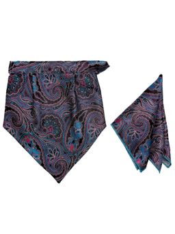 The Tie Hub - Purple Microfiber Printed Design Velcro Cravat and Pocket Square Set for Men
