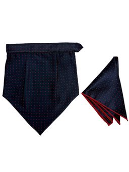 The Tie Hub - Navy Blue and Red Polka Dot Design Velcro Cravat and Pocket Square Set for Men
