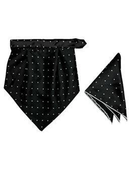 The Tie Hub - Black and White Polka Dot Design Velcro Cravat and Pocket Square Set for Men