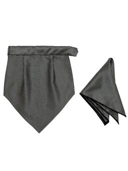 The Tie Hub - Grey and Black Geometric Design Velcro Cravat and Pocket Square Set for Men