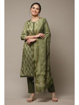 Biba - Green Modal Unstitched Suit (Set of 3)