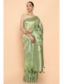Soch - Women Green Cotton Printed Saree with Unstitched Blouse